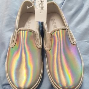 Girls size 12 iridescent slip ons